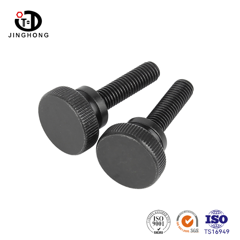 Parafuso de polegar recartilhado preto de cúpula alta